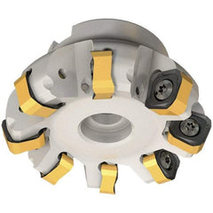 Iscar - 89.7mm Cut Diam, 27mm Arbor Hole, 6mm Max Depth of Cut, 65° Indexable Chamfer & Angle Face Mill - 10 Inserts, OXMT 0507\xB6RXMT 1607\xB6S865 SNMU 1305 Insert, Right Hand Cut, 10 Flutes, Through Coolant, Series Helido - Eagle Tool & Supply