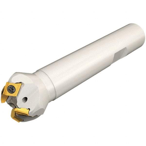 Iscar - 30° Lead Angle, 40.9mm Max Cut Diam, 16mm Min Cut Diam, 7mm Max Depth of Cut, Indexable Chamfer and Angle End Mill - 3 Inserts, TPMT Insert Style, 100mm Overall Length, Straight Shank, 60° Included Angle - Eagle Tool & Supply