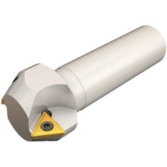 Iscar - 60° Lead Angle, 17.5mm Max Cut Diam, 12mm Min Cut Diam, 4.5mm Max Depth of Cut, Indexable Chamfer and Angle End Mill - 4 Inserts, T290 LNMT/LNHT 0502 Insert Style, 80mm Overall Length, Through Coolant, Straight Shank - Eagle Tool & Supply