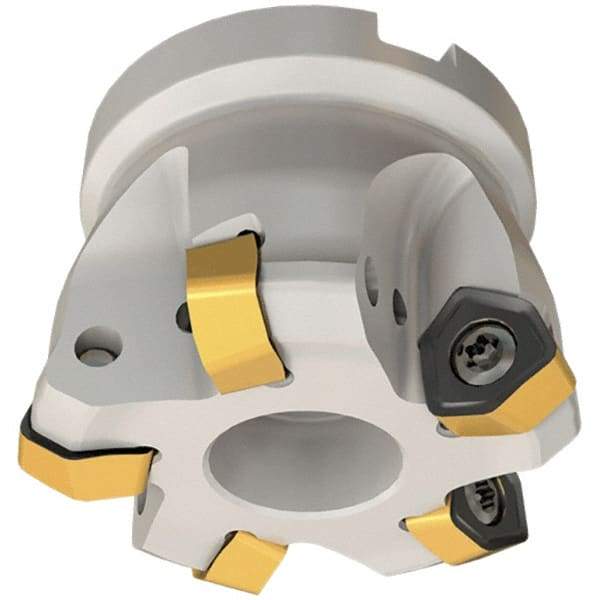 Iscar - 5" Cut Diam, 1-1/2" Arbor Hole, 0.138" Max Depth of Cut, 30° Indexable Chamfer & Angle Face Mill - 9 Inserts, H600 WXCU 08 Insert, Right Hand Cut, 9 Flutes, Through Coolant, Series Helido - Eagle Tool & Supply