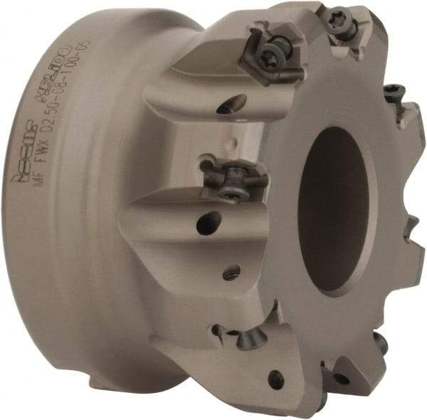 Iscar - 2.127" Cut Diam, 1" Arbor Hole, 0.08" Max Depth of Cut, 30° Indexable Chamfer & Angle Face Mill - 8 Inserts, H600 WXCU 05 Insert, Right Hand Cut, 8 Flutes, Through Coolant, Series Helido - Eagle Tool & Supply