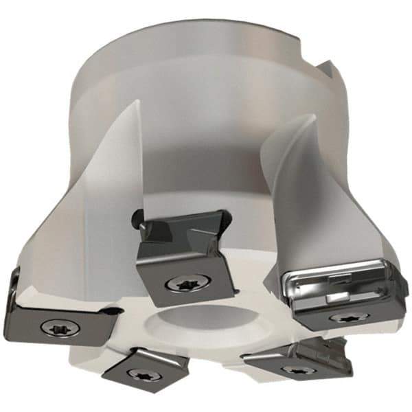 Iscar - 9 Inserts, 5" Cut Diam, 1-1/2" Arbor Diam, 0.118" Max Depth of Cut, Indexable Square-Shoulder Face Mill - 0/90° Lead Angle, 2-1/2" High, HTP LNHT 1606 Insert Compatibility, Through Coolant, Series TangPlunge - Eagle Tool & Supply