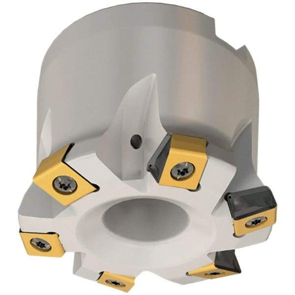 Iscar - 4 Inserts, 1.575" Cutter Diam, 0.071" Max Depth of Cut, Indexable High-Feed Face Mill - 0.63" Arbor Hole Diam, 0.331" Keyway Width, 1.575" High, FTP-LN10 Toolholder, LNHT 1006 Inserts, Series Helitang - Eagle Tool & Supply