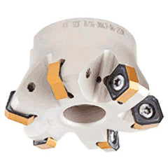 Iscar - 7 Inserts, 3.362" Cutter Diam, 0.047" Max Depth of Cut, Indexable High-Feed Face Mill - 1.063" Arbor Hole Diam, 0.488" Keyway Width, 1.575" High, FF SOF Toolholder, ON.U 05, OXMT 0507, S845 SN.U 13 Inserts, Series Helido - Eagle Tool & Supply