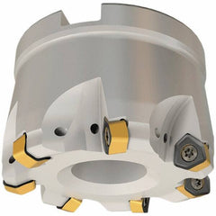 Iscar - 4 Inserts, 1.969" Cutter Diam, 0.079" Max Depth of Cut, Indexable High-Feed Face Mill - 7/8" Arbor Hole Diam, 1.772" High, FF FWX-08 Toolholder, H600 WXCU 08 Inserts, Series Helido - Eagle Tool & Supply