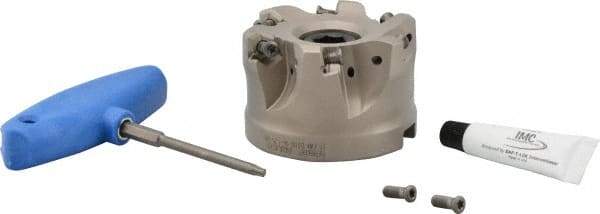Iscar - 6 Inserts, 3" Cutter Diam, 0.08" Max Depth of Cut, Indexable High-Feed Face Mill - 1-1/4" Arbor Hole Diam, 2" High, FF FWX-08 Toolholder, H600 WXCU 08 Inserts, Series Helido - Eagle Tool & Supply
