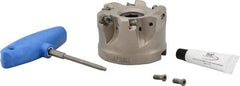 Iscar - 6 Inserts, 3" Cutter Diam, 0.08" Max Depth of Cut, Indexable High-Feed Face Mill - 1-1/4" Arbor Hole Diam, 2" High, FF FWX-08 Toolholder, H600 WXCU 08 Inserts, Series Helido - Eagle Tool & Supply