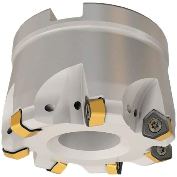 Iscar - 4 Inserts, 2.047" Cutter Diam, 0.079" Max Depth of Cut, Indexable High-Feed Face Mill - 0.866" Arbor Hole Diam, 0.409" Keyway Width, 1.772" High, FF FWX-08 Toolholder, H600 WXCU 08 Inserts, Series Helido - Eagle Tool & Supply