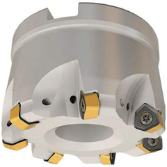 Iscar - 4 Inserts, 2.047" Cutter Diam, 0.079" Max Depth of Cut, Indexable High-Feed Face Mill - 0.866" Arbor Hole Diam, 0.409" Keyway Width, 1.772" High, FF FWX-08 Toolholder, H600 WXCU 08 Inserts, Series Helido - Eagle Tool & Supply