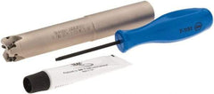 Iscar - 3/4" Cut Diam, 0.03" Max Depth, 3/4" Shank Diam, Weldon Shank Indexable High-Feed End Mill - Screw Holding Method, H600 WXCU 04 Insert, FF EWX-04 Toolholder, Through Coolant - Eagle Tool & Supply