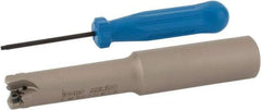 Iscar - 5/8" Cut Diam, 0.06" Max Depth, 3/4" Shank Diam, Weldon Shank Indexable High-Feed End Mill - Screw Holding Method, H600 WXCU 04 Insert, FF EWX-04 Toolholder, Through Coolant - Eagle Tool & Supply
