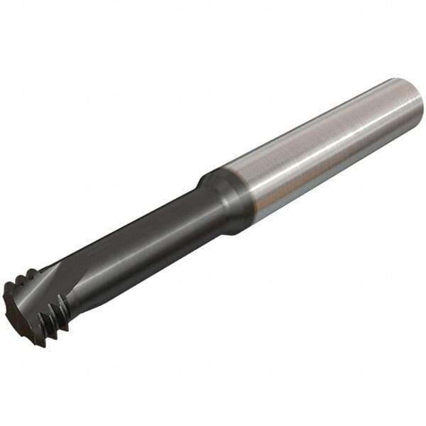 Iscar - 5/16-24 UNF, 0.2598" Cutting Diam, 3 Flute, Solid Carbide Helical Flute Thread Mill - Internal Thread, 17mm LOC, 64mm OAL, 8mm Shank Diam - Eagle Tool & Supply