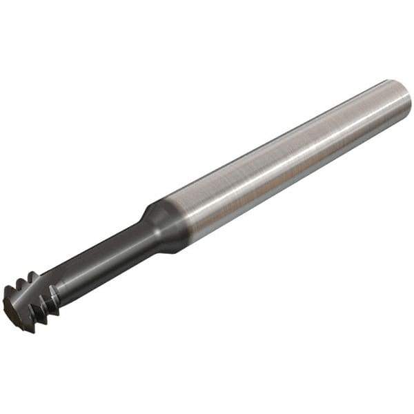 Iscar - #3-48 UNC, 0.075" Cutting Diam, 3 Flute, Solid Carbide Helical Flute Thread Mill - Internal Thread, 0.2" LOC, 2-1/2" OAL, 1/4" Shank Diam - Eagle Tool & Supply