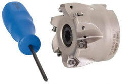 Iscar - 6 Inserts, 1.61" Cutter Diam, 0.04" Max Depth of Cut, Indexable High-Feed Face Mill - 3/4" Arbor Hole Diam, 1.5" High, FF FWX-05 Toolholder, H600 WXCU 05 Inserts, Series Helido - Eagle Tool & Supply