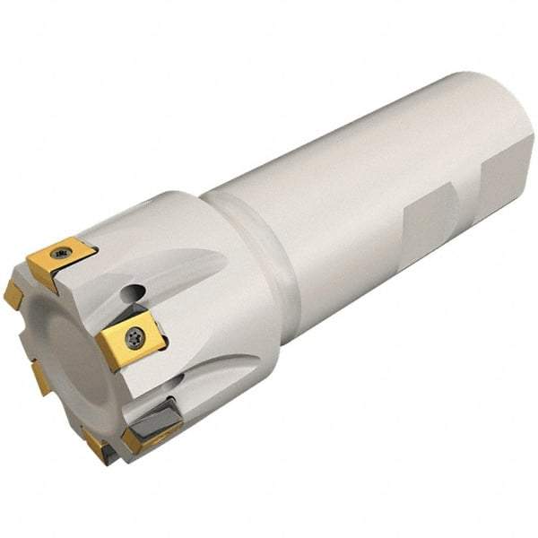 Iscar - 40mm Cut Diam, 8mm Max Depth of Cut, 32mm Shank Diam, 130mm OAL, Indexable Square Shoulder Helical End Mill - T490 LN.T 0804 Inserts, Cylindrical Shank, 90° Lead Angle, Through Coolant, Series Helitang - Eagle Tool & Supply