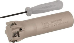 Iscar - 1-1/4" Cut Diam, 0.315" Max Depth of Cut, 1" Shank Diam, 4" OAL, Indexable Square Shoulder Helical End Mill - T490 LN.T 0804 Inserts, Weldon Shank, 90° Lead Angle, Through Coolant, Series Helitang - Eagle Tool & Supply