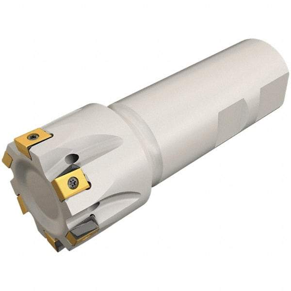 Iscar - 32mm Cut Diam, 8mm Max Depth of Cut, 32mm Shank Diam, 110mm OAL, Indexable Square Shoulder Helical End Mill - T490 LN.T 0804 Inserts, Weldon Shank, 90° Lead Angle, Through Coolant, Series Helitang - Eagle Tool & Supply