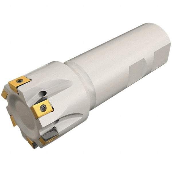 Iscar - 25mm Cut Diam, 8mm Max Depth of Cut, 25mm Shank Diam, 120mm OAL, Indexable Square Shoulder Helical End Mill - T490 LN.T 0804 Inserts, Cylindrical Shank, 90° Lead Angle, Through Coolant, Series Helitang - Eagle Tool & Supply