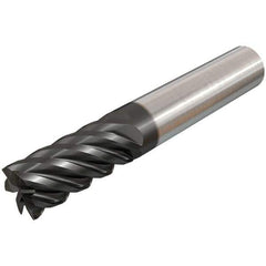 Iscar - 3/4", 1-1/2" LOC, 3/4" Shank Diam, 4" OAL, 6 Flute, Solid Carbide Square End Mill - Single End, TiAlN Finish, Spiral Flute, 45° Helix, Right Hand Cut, Right Hand Flute - Eagle Tool & Supply