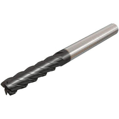 Iscar - 10mm, 40mm LOC, 10mm Shank Diam, 100mm OAL, 4 Flute, Solid Carbide Square End Mill - Single End, TiAlN Finish, Spiral Flute, 45° Helix, Right Hand Cut, Right Hand Flute - Eagle Tool & Supply