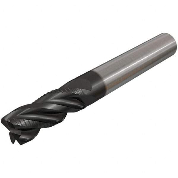 Iscar - 4 Flute Solid Carbide Roughing & Finishing Corner Chamfer End Mill - TiAlN Finish, Straight Shank, 38° Helix, Non-Centercutting, Regular Length - Eagle Tool & Supply