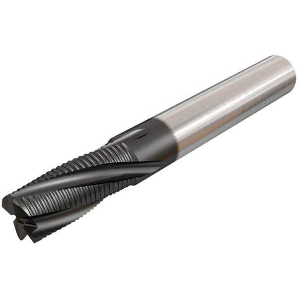 Iscar - 12mm Diam, Coarse Pitch, 24mm LOC, 4 Flute Solid Carbide 45° Corner Chamfer Roughing End Mill - TiAlN Finish, 83mm OAL, 12mm Shank Diam, Single End, 20° Helix - Eagle Tool & Supply