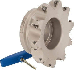 Iscar - 10 Inserts, 6" Cut Diam, 2" Arbor Diam, 0.512" Max Depth of Cut, Indexable Square-Shoulder Face Mill - 0/90° Lead Angle, 2-1/2" High, HM390 TDKT 1505 Insert Compatibility, Through Coolant, Series HeliIQMill - Eagle Tool & Supply