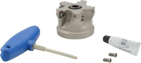 Iscar - 5 Inserts, 2-1/2" Cut Diam, 1" Arbor Diam, 0.512" Max Depth of Cut, Indexable Square-Shoulder Face Mill - 0/90° Lead Angle, 1-3/4" High, HM390 TDKT 1505 Insert Compatibility, Through Coolant, Series HeliIQMill - Eagle Tool & Supply