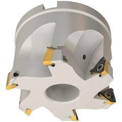 Iscar - 7 Inserts, 63mm Cut Diam, 27mm Arbor Diam, 8mm Max Depth of Cut, Indexable Square-Shoulder Face Mill - 0/90° Lead Angle, 45mm High, HM390 TPKT 1003 Insert Compatibility, Through Coolant, Series HeliIQMill - Eagle Tool & Supply