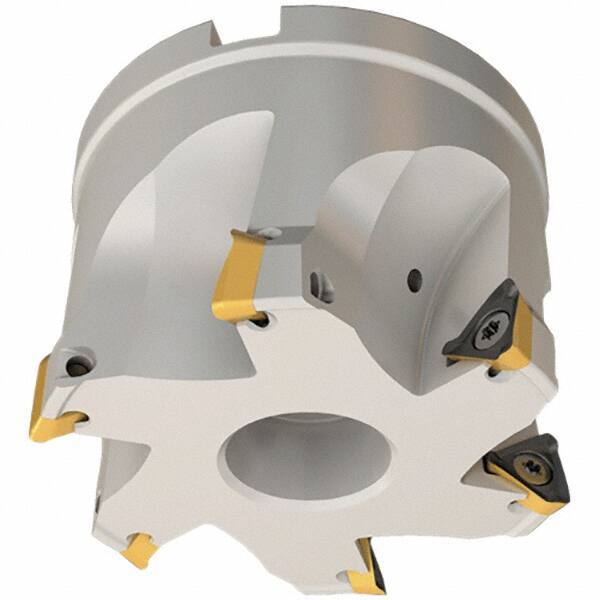 Iscar - 6 Inserts, 63mm Cut Diam, 27mm Arbor Diam, 8mm Max Depth of Cut, Indexable Square-Shoulder Face Mill - 0/90° Lead Angle, 45mm High, HM390 TPKT 1003 Insert Compatibility, Through Coolant, Series HeliIQMill - Eagle Tool & Supply