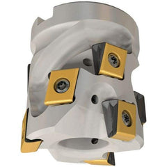 Iscar - 30 Inserts, 4" Cut Diam, 1-1/2" Arbor Diam, 2.32" Max Depth of Cut, Indexable Square-Shoulder Face Mill - 0/90° Lead Angle, 3.22" High, T490 LN.. 1306 Insert Compatibility, Through Coolant, Series Helitang - Eagle Tool & Supply