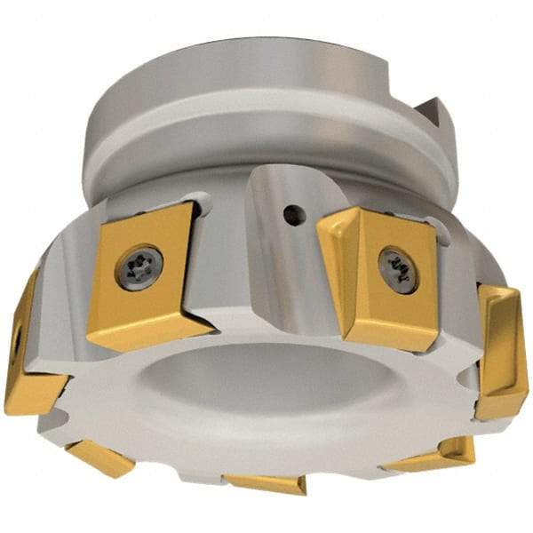 Iscar - 3 Inserts, 50mm Cut Diam, 22mm Arbor Diam, 16mm Max Depth of Cut, Indexable Square-Shoulder Face Mill - 0/90° Lead Angle, 40mm High, T490 LN.T 1607 Insert Compatibility, Through Coolant, Series Helitang - Eagle Tool & Supply