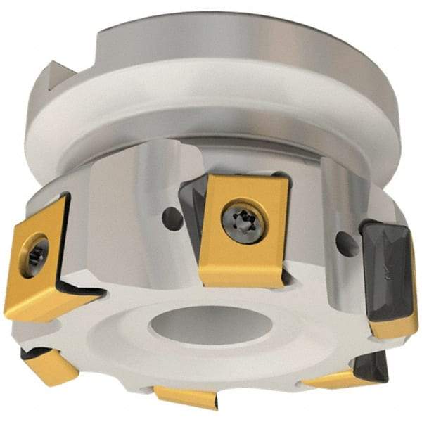 Iscar - 8 Inserts, 100mm Cut Diam, 32mm Arbor Diam, 12.5mm Max Depth of Cut, Indexable Square-Shoulder Face Mill - 0/90° Lead Angle, 50mm High, T490 LN.. 1306 Insert Compatibility, Through Coolant, Series Helitang - Eagle Tool & Supply