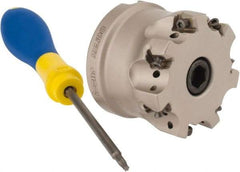 Iscar - 7 Inserts, 2" Cut Diam, 3/4" Arbor Diam, 0.315" Max Depth of Cut, Indexable Square-Shoulder Face Mill - 0/90° Lead Angle, 1.57" High, H490 AN.X 09 Insert Compatibility, Through Coolant, Series Helido - Eagle Tool & Supply