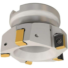 Iscar - 9 Inserts, 100mm Cut Diam, 32mm Arbor Diam, 12mm Max Depth of Cut, Indexable Square-Shoulder Face Mill - 0/90° Lead Angle, 50mm High, H490 AN.X 12 Insert Compatibility, Through Coolant, Series Helido - Eagle Tool & Supply