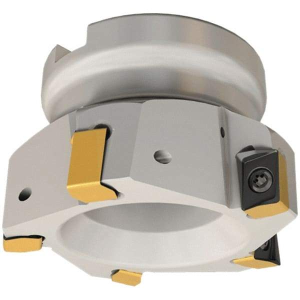 Iscar - 7 Inserts, 80mm Cut Diam, 27mm Arbor Diam, 12mm Max Depth of Cut, Indexable Square-Shoulder Face Mill - 0/90° Lead Angle, 50mm High, H490 AN.X 12 Insert Compatibility, Through Coolant, Series Helido - Eagle Tool & Supply