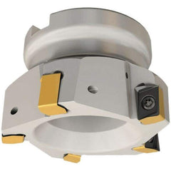 Iscar - 6 Inserts, 63mm Cut Diam, 27mm Arbor Diam, 12mm Max Depth of Cut, Indexable Square-Shoulder Face Mill - 0/90° Lead Angle, 50mm High, H490 AN.X 12 Insert Compatibility, Through Coolant, Series Helido - Eagle Tool & Supply