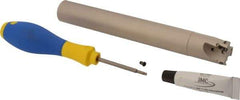 Iscar - 1" Cut Diam, 0.315" Max Depth of Cut, 1" Shank Diam, 7.87" OAL, Indexable Square Shoulder Helical End Mill - HM390 TPKT 1003 Inserts, Cylindrical Shank, 90° Lead Angle, Through Coolant, Series HeliIQMill - Eagle Tool & Supply