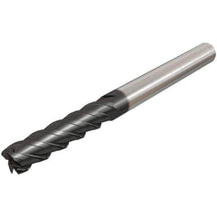 Iscar - 14mm, 50mm LOC, 14mm Shank Diam, 100mm OAL, 4 Flute, Solid Carbide Square End Mill - Single End, TiAlN Finish, Spiral Flute, 45° Helix, Right Hand Cut, Right Hand Flute - Eagle Tool & Supply