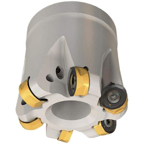Iscar - 52mm Cut Diam, 8.7mm Max Depth, 22mm Arbor Hole, 6 Inserts, H400 RNHU Insert Style, Indexable Copy Face Mill - H400 FR-12 Cutter Style, 50mm High, Through Coolant, Series Helido - Eagle Tool & Supply