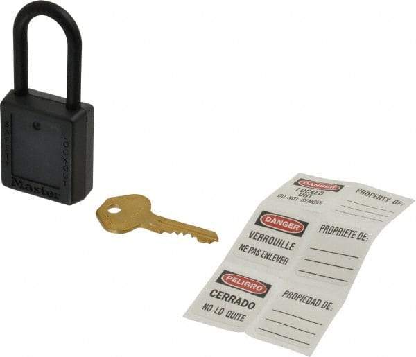 Master Lock - Keyed Alike Nonconductive Lockout Padlock - 1-1/2" Shackle Clearance, 1/4" Shackle Diam, 1-3/4" Body Height x 1-1/2" Body Width, Black, 6 Pins - Eagle Tool & Supply