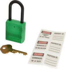 Master Lock - Keyed Alike Nonconductive Lockout Padlock - 1-1/2" Shackle Clearance, 1/4" Shackle Diam, 1-3/4" Body Height x 1-1/2" Body Width, Green, 6 Pins - Eagle Tool & Supply
