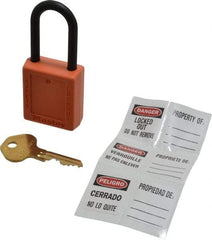Master Lock - Keyed Alike Nonconductive Lockout Padlock - 1-1/2" Shackle Clearance, 1/4" Shackle Diam, 1-3/4" Body Height x 1-1/2" Body Width, Orange, 6 Pins - Eagle Tool & Supply