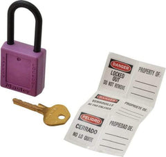 Master Lock - Keyed Alike Nonconductive Lockout Padlock - 1-1/2" Shackle Clearance, 1/4" Shackle Diam, 1-3/4" Body Height x 1-1/2" Body Width, Purple, 6 Pins - Eagle Tool & Supply