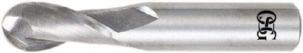 OSG - 25mm Diam, 38mm LOC, 2 Flute Solid Carbide Ball End Mill - TiAlN Finish, Single End, 102mm OAL, 25mm Shank Diam, Spiral Flute - Eagle Tool & Supply