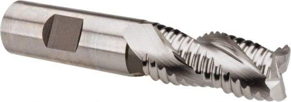 Hertel - 3/4" Diam, Coarse Pitch, 1-5/8" LOC, 3 Flute Cobalt Roughing Square End Mill - Uncoated, 3-7/8" OAL, 3/4" Shank Diam, Single End, Centercutting, 37° Helix - Eagle Tool & Supply