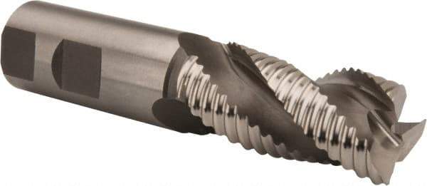 Hertel - 1" Diam, Coarse Pitch, 2" LOC, 3 Flute Cobalt Roughing Square End Mill - Uncoated, 4-1/2" OAL, 1" Shank Diam, Single End, Centercutting, 37° Helix - Eagle Tool & Supply
