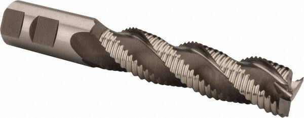 Hertel - 1" Diam, Coarse Pitch, 4" LOC, 3 Flute Cobalt Roughing Square End Mill - Uncoated, 6-1/2" OAL, 1" Shank Diam, Single End, Centercutting, 37° Helix - Eagle Tool & Supply