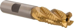 Hertel - 9/16" Diam, Coarse Pitch, 1-3/8" LOC, 4 Flute Cobalt Roughing Square End Mill - TiN Finish, 3-3/8" OAL, 1/2" Shank Diam, Single End, 30° Helix - Eagle Tool & Supply