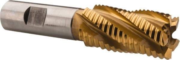 Hertel - 1" Diam, Coarse Pitch, 2" LOC, 5 Flute Cobalt Roughing Square End Mill - TiN Finish, 4-1/4" OAL, 3/4" Shank Diam, Single End, 30° Helix - Eagle Tool & Supply